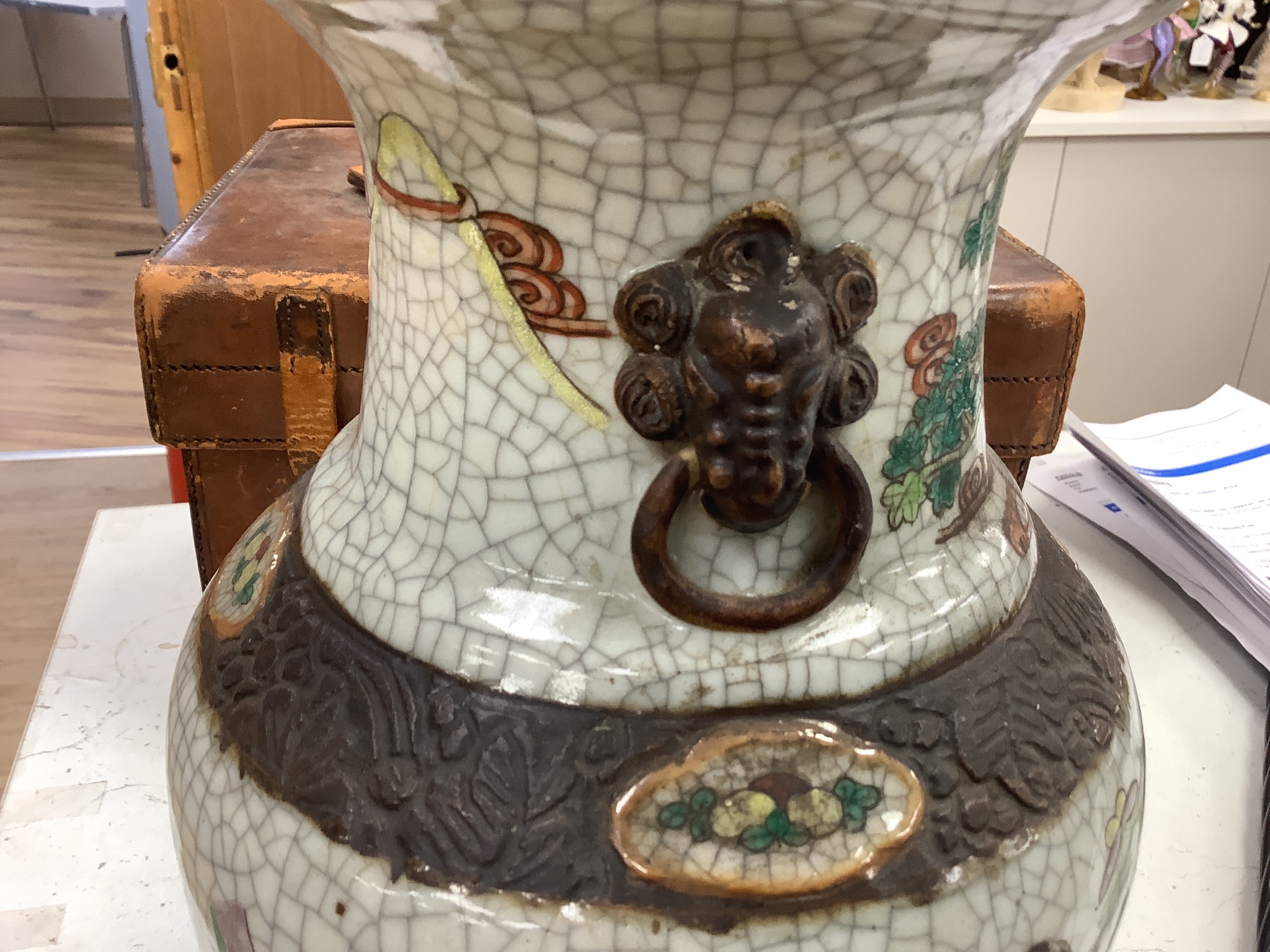 A Chinese famille verte crackleware vase, late 19th century, height 35.5cm